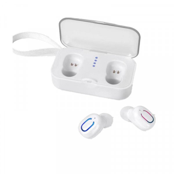 Wholesale Bluetooth 5.0 True Wireless Mini Earbuds Pods Buds Headset with Portable Charger (White)